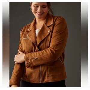 Anthropologie Brown Faux Suede Moto Jacket With US M